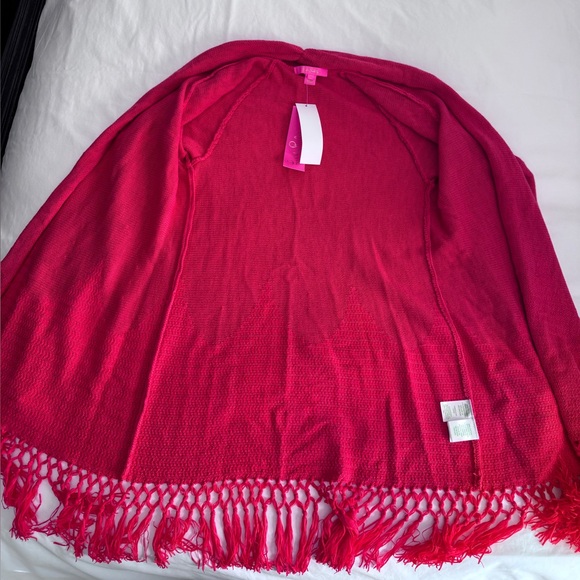 NWT Lilly Pulitzer Tatum Long Fringe Hem Cardigan SZ S Ruby Red Metallic - Picture 12 of 16